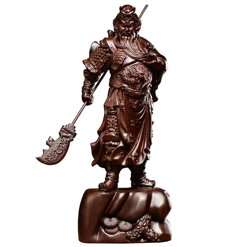 Ebony Wood Carved Guan Gong Statue Home Living Room Entrance Decor Craft Gift Living Room Decoration Oasis Select