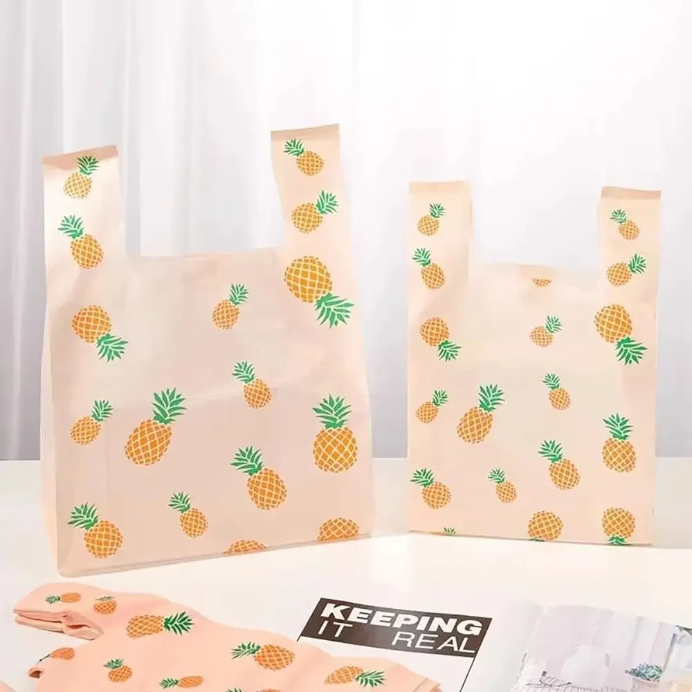 50Pcs Cute Fruit Plastic Bag Vest Bag Carry Out Bags With Handle Supermarket Shopping Takeaway Packaging Bag Home Storage Bag Oasis Select