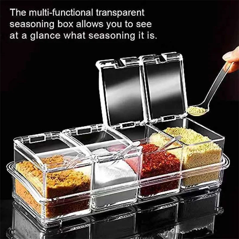 Clear Seasoning Box Set of 4 Crystal Seasoning Storage Container with Spoon Clear Seasoning Rack Spice Pots for Pepper Spice Oasis Select