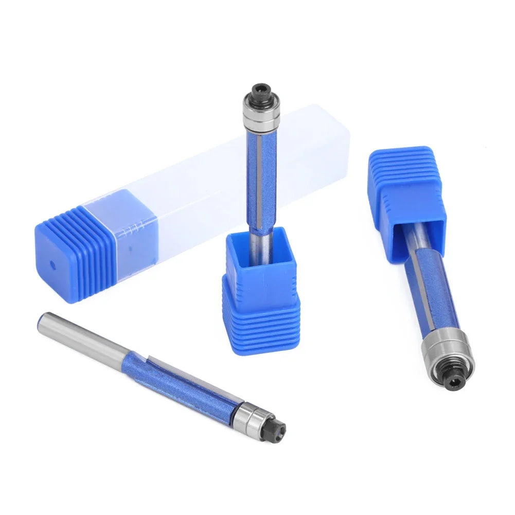 Sparkling Silver-Blue Double Bearing Flush Trim Router Bit 1/4" Shank Dual Cutting Blades for Woodwork Tool Electric Accessories Oasis Select