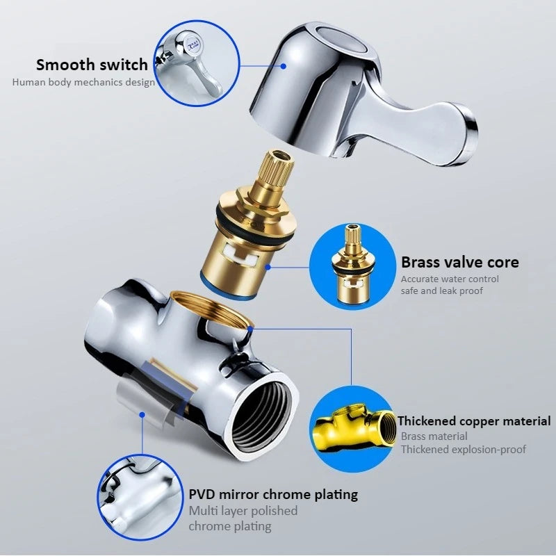 Straight Through Valve Copper Water Pipe Switch Tap with 4-point Female and Male Threads Water Faucet Toilet Stop Oasis Select