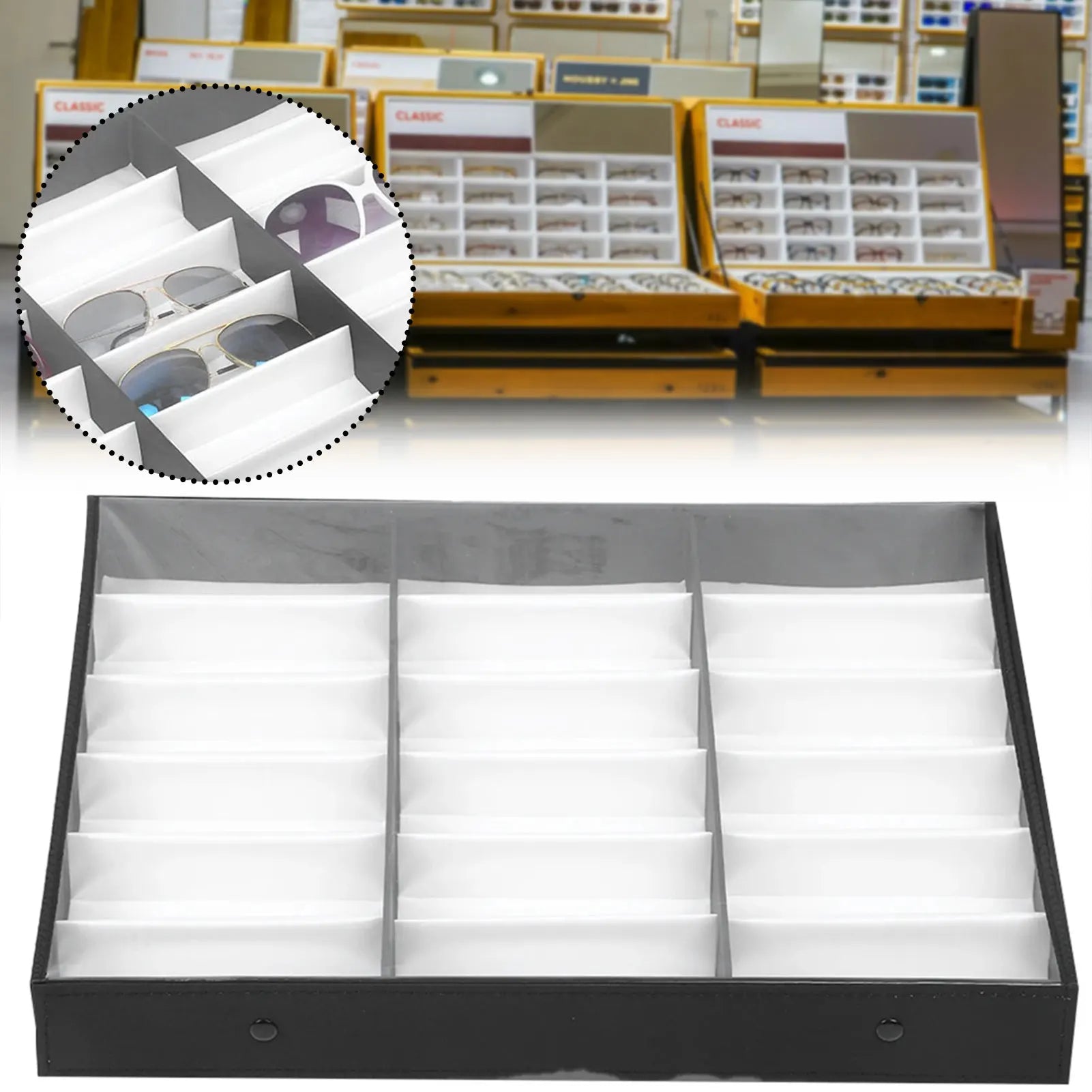 18-Slot Eyeglass & Sunglass Storage Display Case Organizer