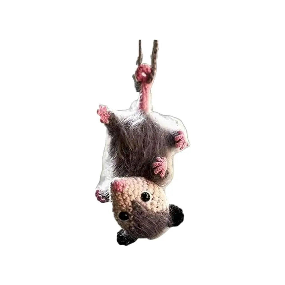 Handmade Crochet Opossum Car Mirror Pendant | Cute Possum Charm