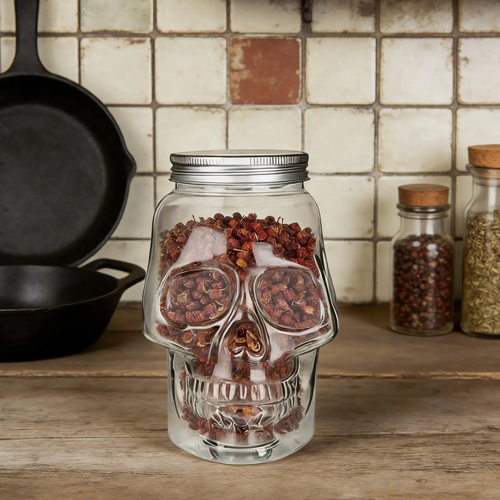 500ml/800ml Reusable Spooky Decor with Lid Skull Jars Skull Salt Container for Bathroom Picnic Tabletop Baking Dining Cooking Oasis Select