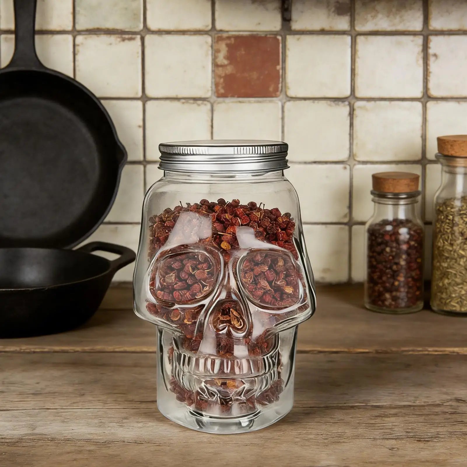 500ml/800ml Reusable Spooky Decor with Lid Skull Jars Skull Salt Container for Bathroom Picnic Tabletop Baking Dining Cooking Oasis Select