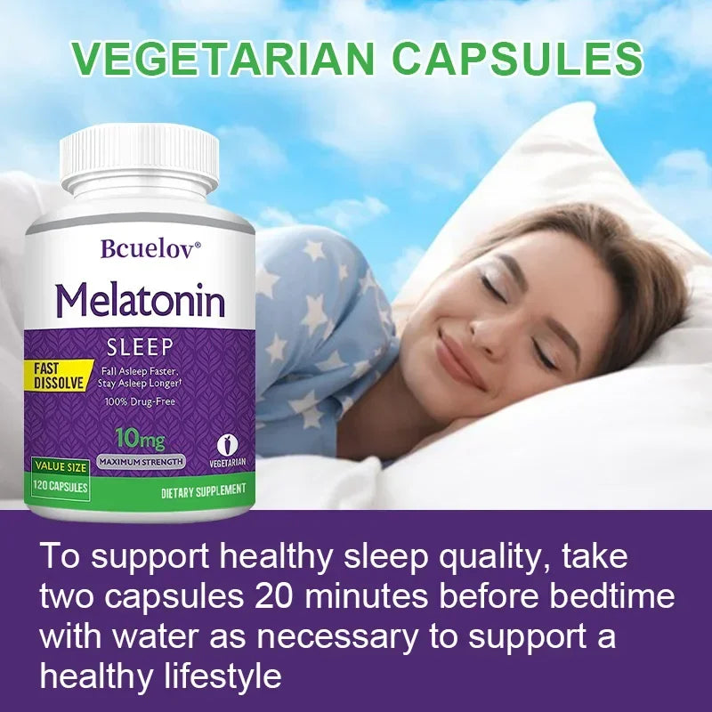 Bcuelov Melatonin Sleep Supplement | 30/60/120 Capsules
