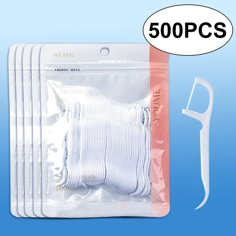 100/300/500pcs Disposable Dental Floss Stick Interdental Cleaning Line Proper Oral Care Portable Flosser For Daily Life Oasis Select 500pcs