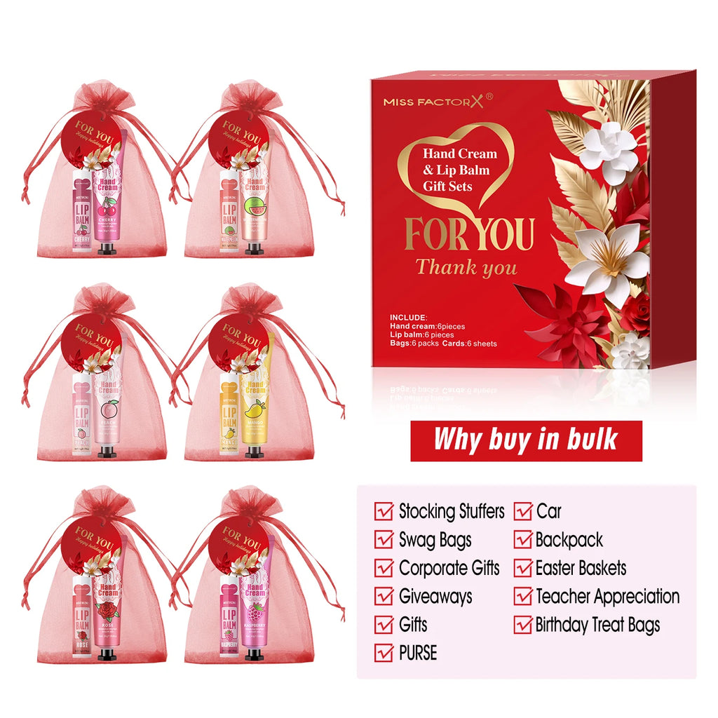 24PCS/box lip balm in bulk, hand cream in bulk thank you card and red gauze bag, wedding gift to guests, Christmas and New Year Oasis Select