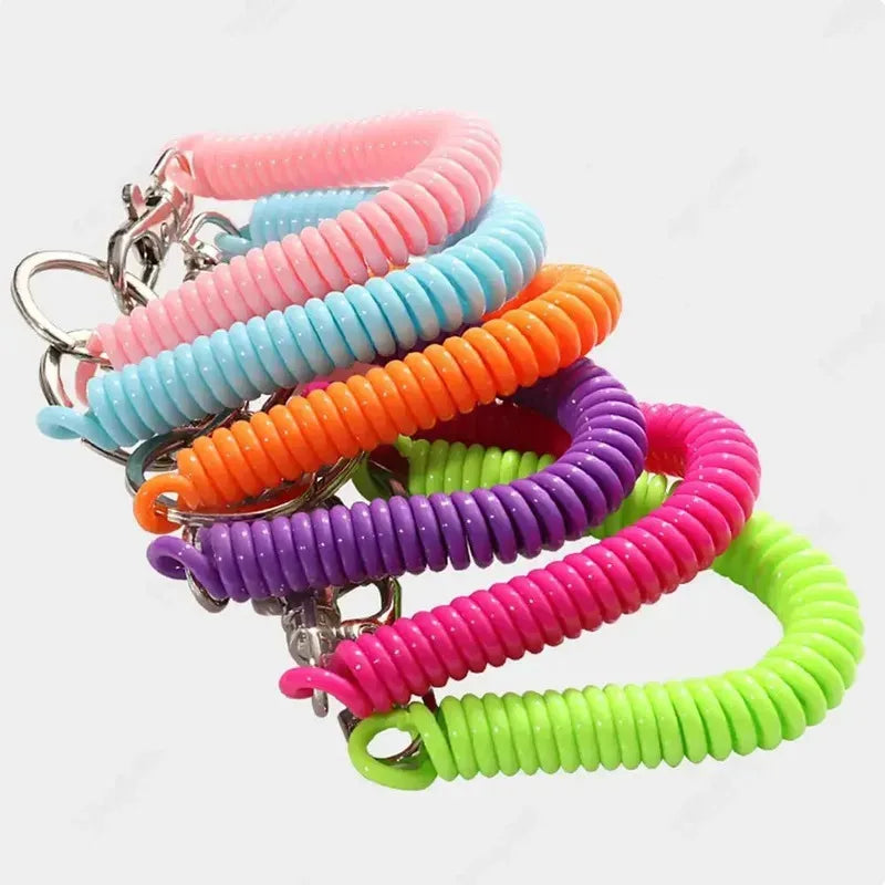1/3pcs Elastic Wristband Spring Lanyard Key Cord Clasp Spiral Stretch Keychain Security Gear Elastic Ropes Spring Rope Key Ring Oasis Select