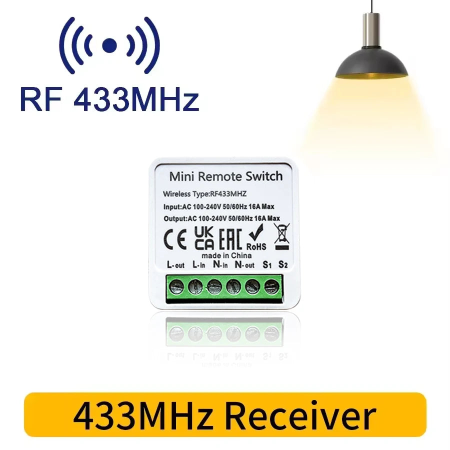 16A Smart Light Switches RF 433 Mhz Remote Control Relay DIY Home Automation Wireless Module 2 Way Control Breaker for Lamp LED Oasis Select RF 433MHz