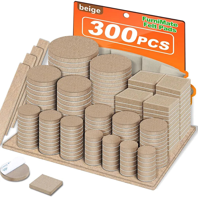 300PCS Value Pack Felt Chair Leg Pads Various Sizes Self Adhesive Furniture Protectors for Hardwood Floor Oasis Select