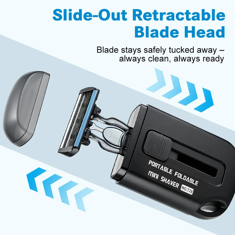 Mini 6-Blade Retractable Pocket Razor | Men's Travel Shaver