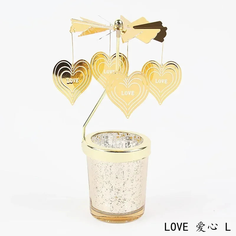 Gold Romantic Rotating Candlesticks Home Christmas Party Decoration Snowman Rotation Spinning Carrousel Tea Light Candle Holder Oasis Select L