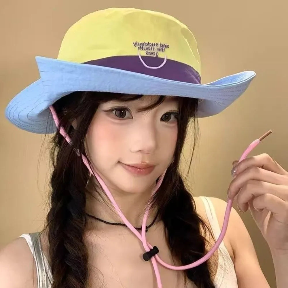 New Retro Big Brim Bucket Hat Quick-drying Lightweight Sun Protection Hat Dopamine Color Hiking Cap Summer Outdoor Oasis Select