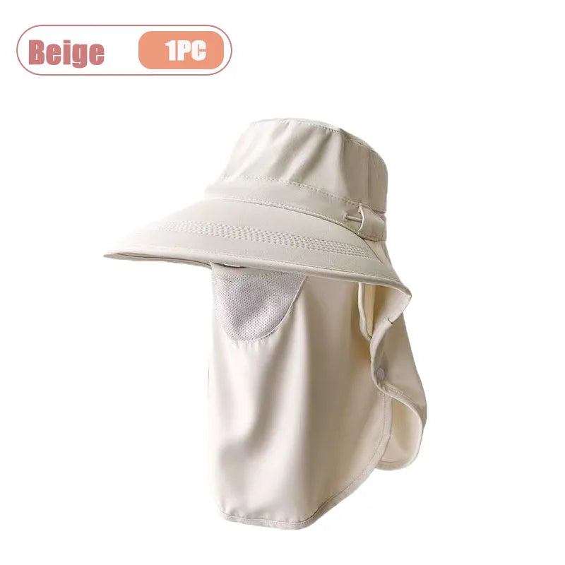 Breathable UV Protection Sun Hat with Face Cover and Neck Flap for Women Summer Outdoor Fishing Hiking Gardening Wide Brim Cap Oasis Select Beige-1PC
