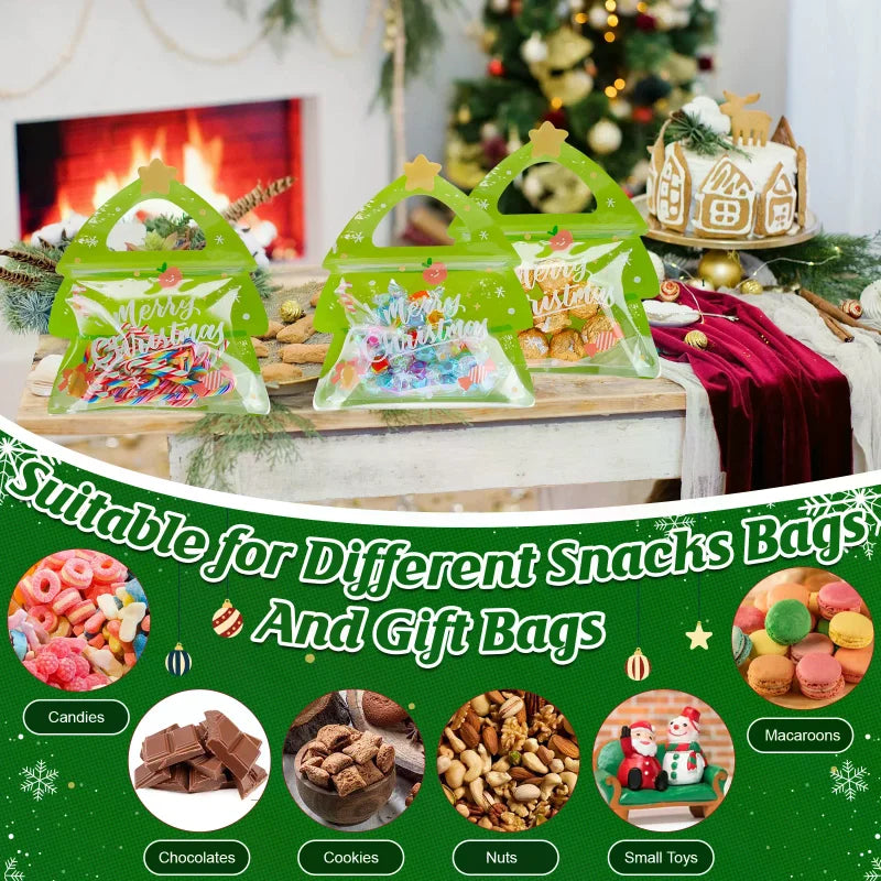 30Pcs Christmas Treat Bags, Elk Ziplock Goodie Bag, Resealable Xmas Tree Gift Bags, Elk Shaped Clear Cute Ziplock Bag For Candy, Oasis Select