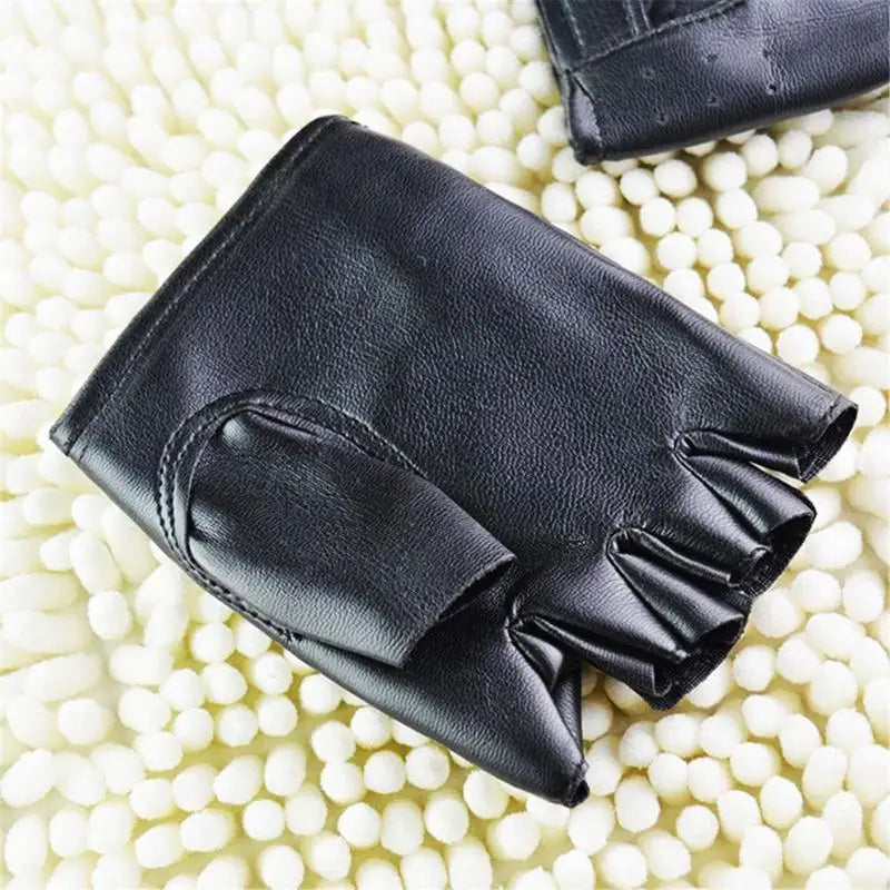 Unisex Synthetic Leather Polyurethane Black Fingerless Gloves Solid Woman Half Finger Driving Women Men Fashion Transport Gloves Oasis Select