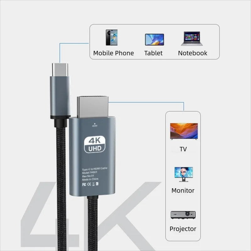 4K 30/60Hz USB C to HDMI Cable Type C Adapter HDTV Converter Cable For iPhone 15 TV Converter MacBook Air iPad Samsung laptop Oasis Select