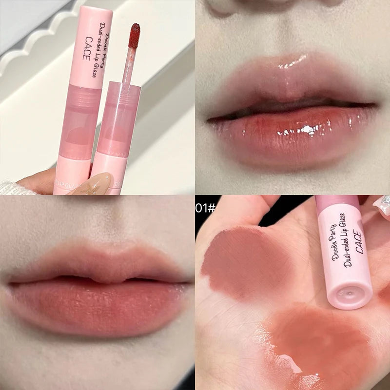 CACE Double Head Lip Glaze Matte Velvet Sexy Red Tint Liquid Lipstick Lasting Makeup Moisturizing Lipgloss For Women Cosmetics Oasis Select 01