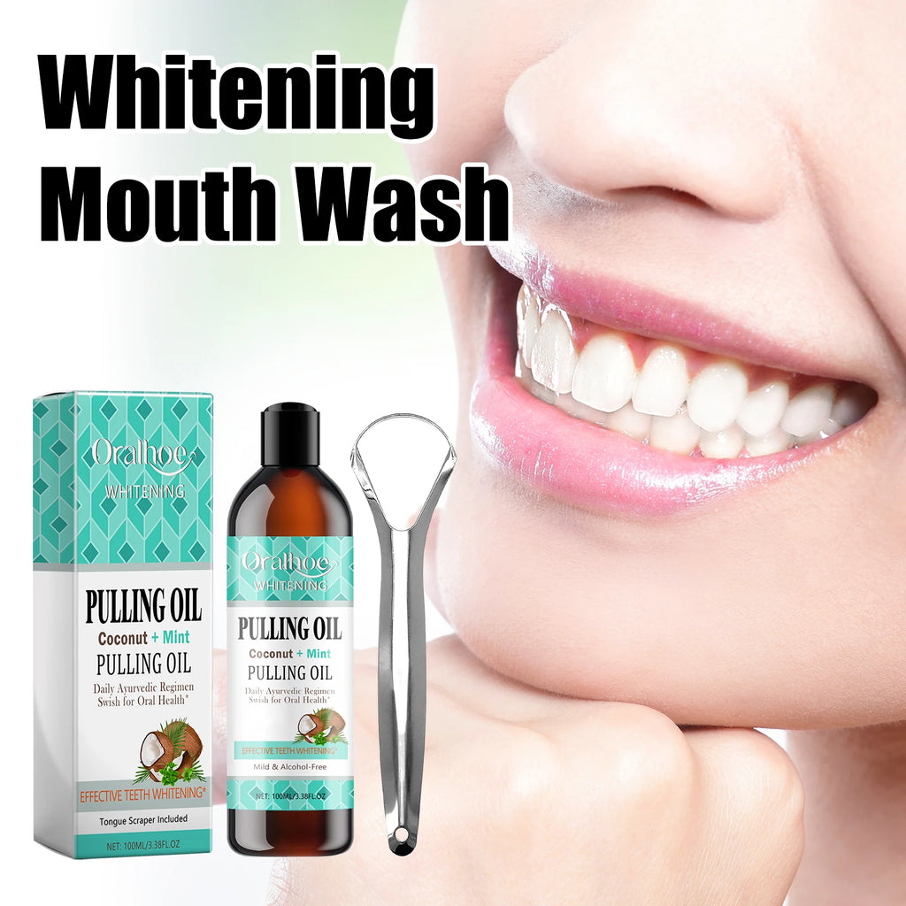 Coconut Mint Pulling Oil Mouthwash Kit With Tongue Scraper Fresh Oral Breath Odor Removal Alcohol-Free Whiten Tool Mouth Care Oasis Select