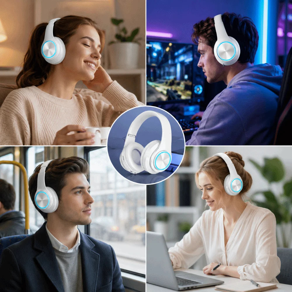 RGB Lighting Bluetooth Headphones Stereo Sound With Microphone Over Ear Headphones HIFI Audio With Mic Wireless Headphones Oasis Select
