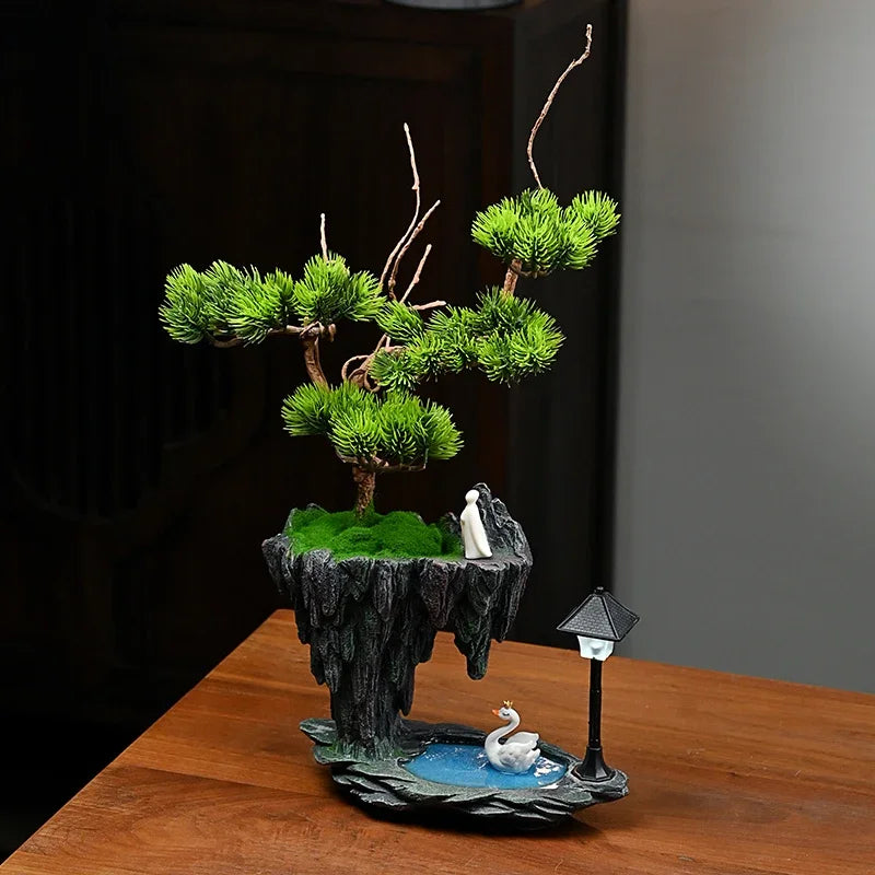 Sky City Simulation Green Plant Welcome Pine Bonsai Decoration Living Room Wine Cabinet Decoration Zen Desk Decoration Oasis Select