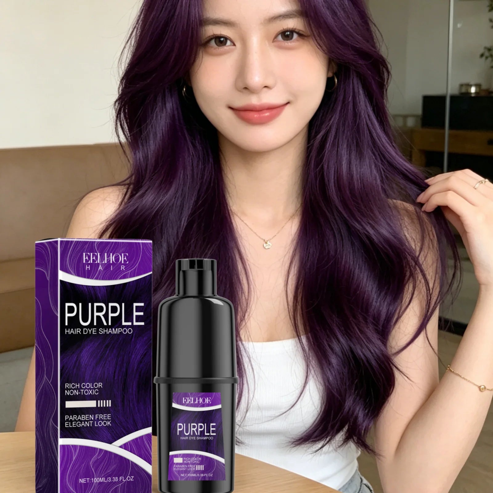 EELHOE Hair Dye Shampoo Deep Nourishment Strengthen Color Lock Frizz Control Oil Natural Formula Shiny Hair Color Shampoo 100ml Oasis Select