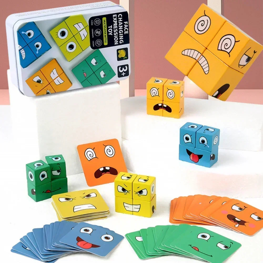 Cube Face Changing Wood Puzzle Building Blocks Board Game Montessori Expression Wooden Block Blocos For Toys Gifts Oasis Select