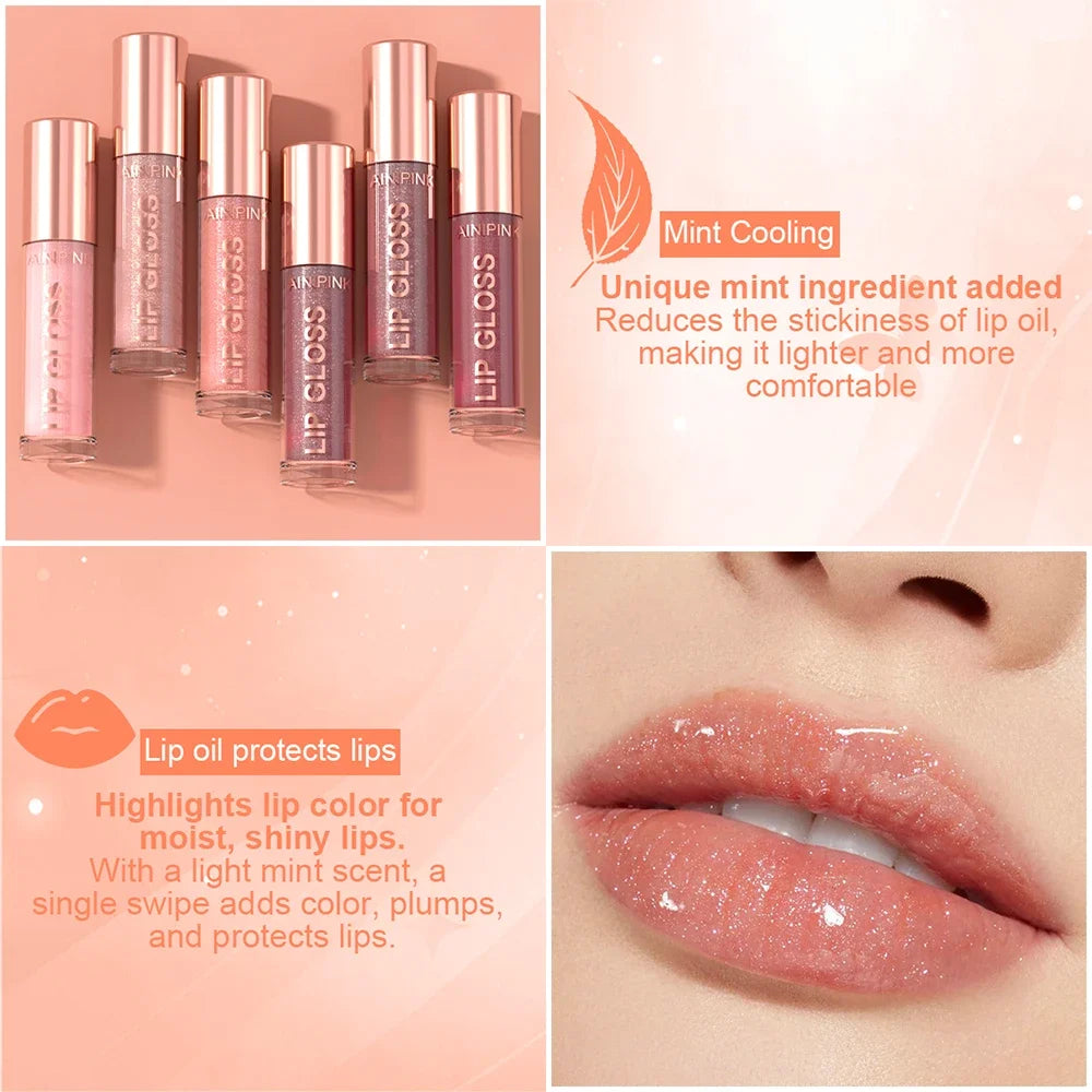 Glitter Lip Gloss Lipstick, Lip Tint Moisturizing Hydrating Long Lasting Non-Stick Cup Waterproof Nude Lip Plumper High Pigment Oasis Select