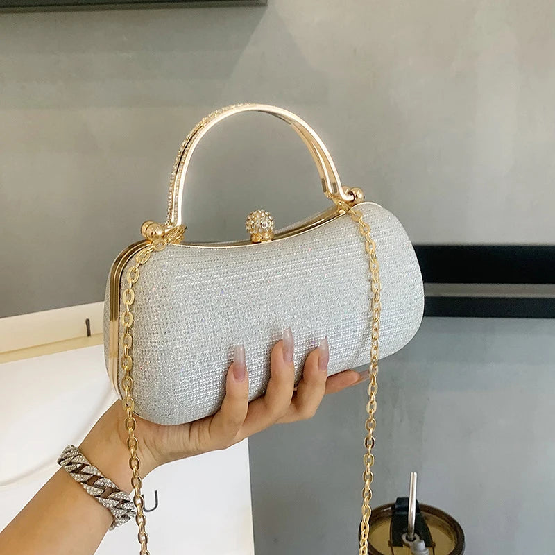 1PC Gold Fashion Chain Handbag Unique Shoulder Slung Small Banquet Bag For Dinner Storage Oasis Select Silver