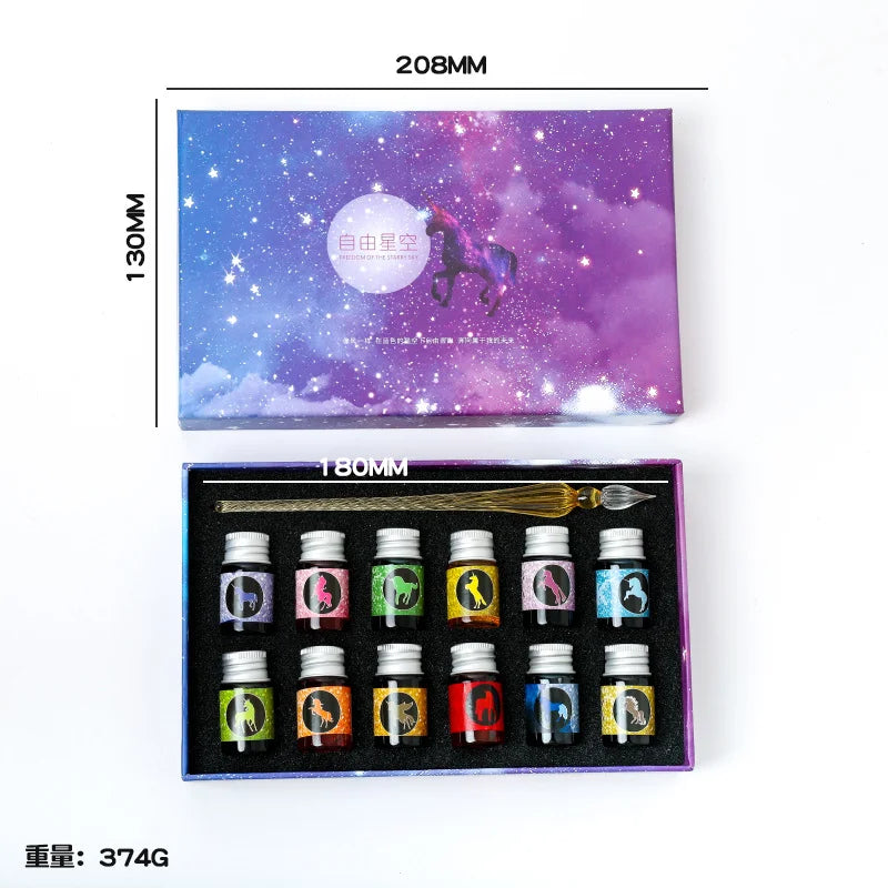 Free Starry Sky Pen Glass Pen Gradient Color Gift Set Dip Pen Business Gift Pen Student Crystal Pen Oasis Select 10