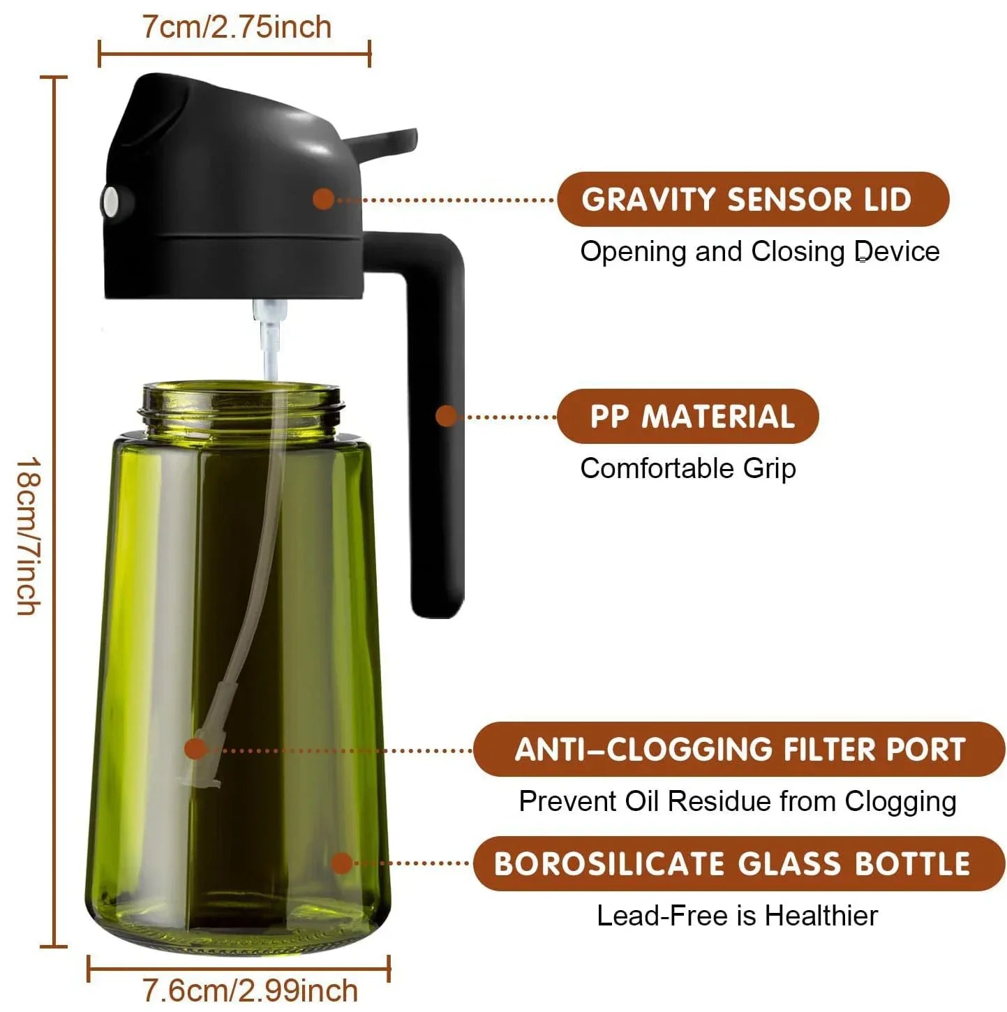 470ML/16oz Light-Blocking Dark Oil Sprayer for Cooking 2 in 1 Olive Oil Dispenser Bottle for Kitchen Dark Green Glass Oil Bottle Oasis Select