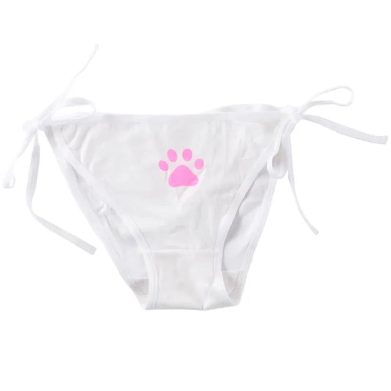 1/2/3/4pcs Women Sexy Sweet Cat Claw Briefs Low Waist Bowknot Bandage Lingerie Strings Strap Underwear Ladies Breathable Panties Oasis Select 1pcs white One Size as show
