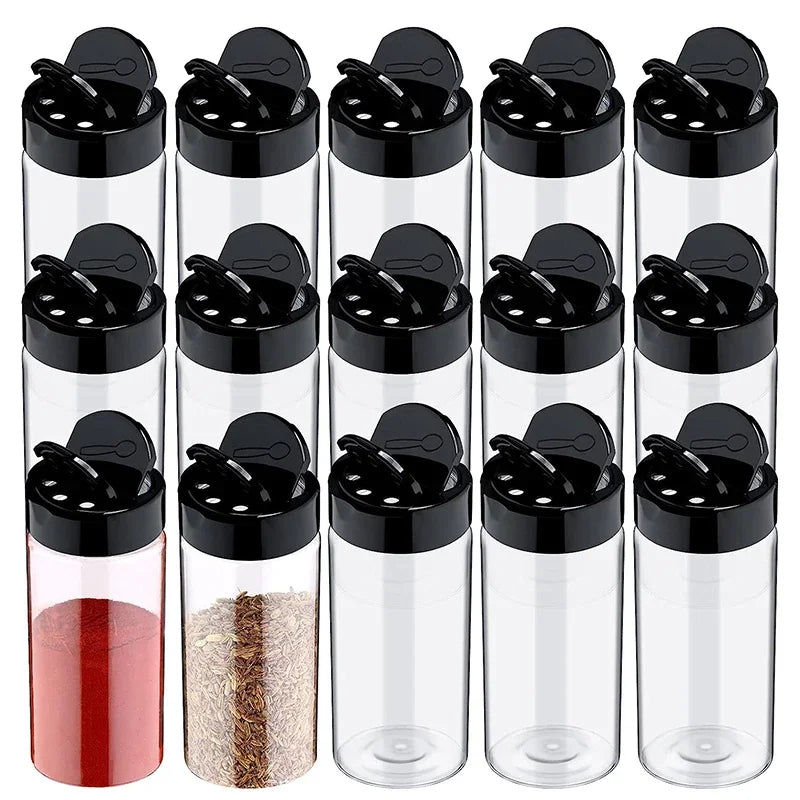 16pcs Spice Jars with Shaker Lids Labels Plastic Clear Seasoning Bottle for Herbs Powders Salt Pepper BBQ Condiment Box Oasis Select 16pcs
