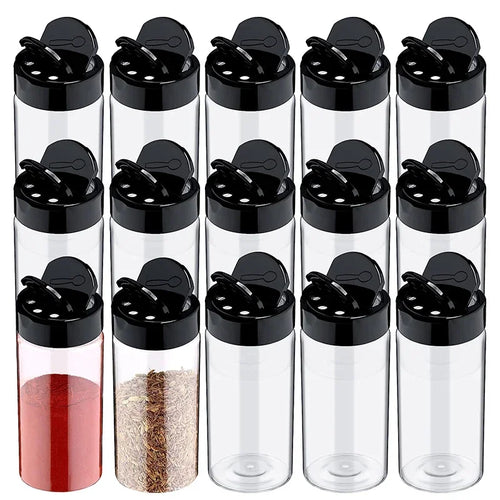 16pcs Spice Jars with Shaker Lids Labels Plastic Clear Seasoning Bottle for Herbs Powders Salt Pepper BBQ Condiment Box Oasis Select 16pcs