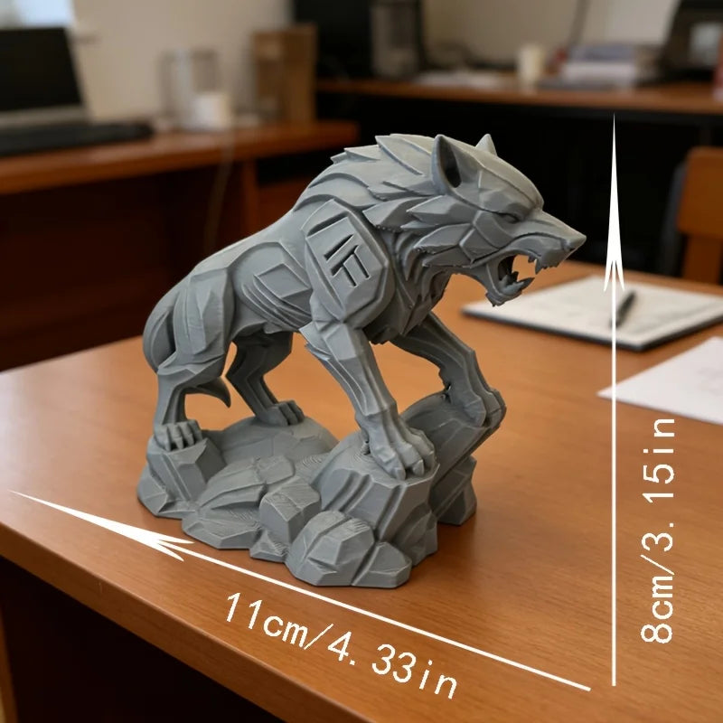 Geometric Black Wolf Figurine - Abstract Faceted Wolf Sculpture Modern Predator Statue for Desk Home Decor Gift Oasis Select
