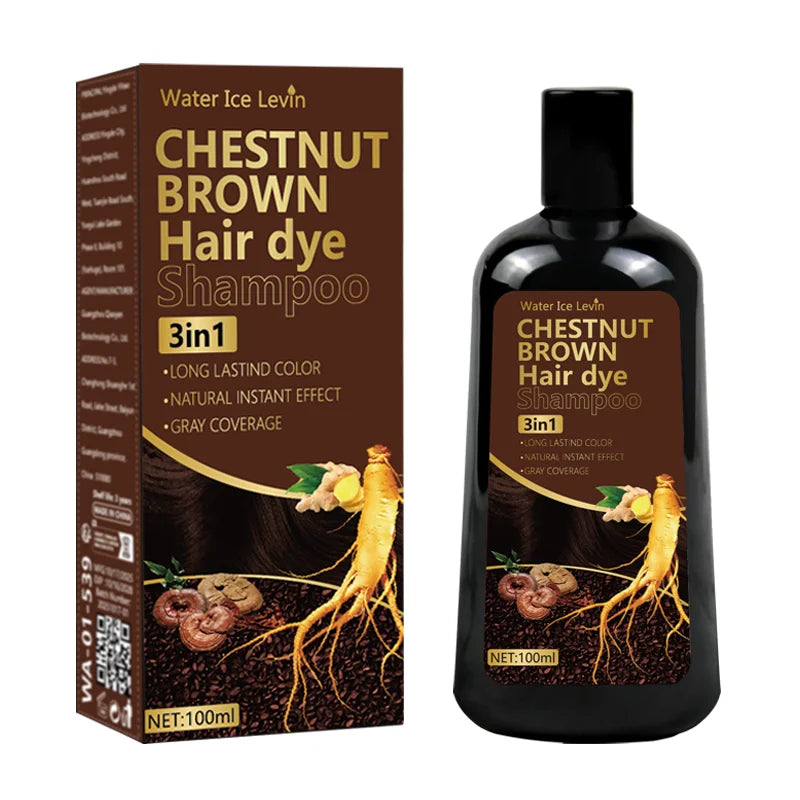 Water Ice Levin 3-in-1 Chestnut Brown Hair Dye Shampoo with Ginger & Ginseng for Instant Gray Coverage & Long-Lasting Color Oasis Select Nourishing