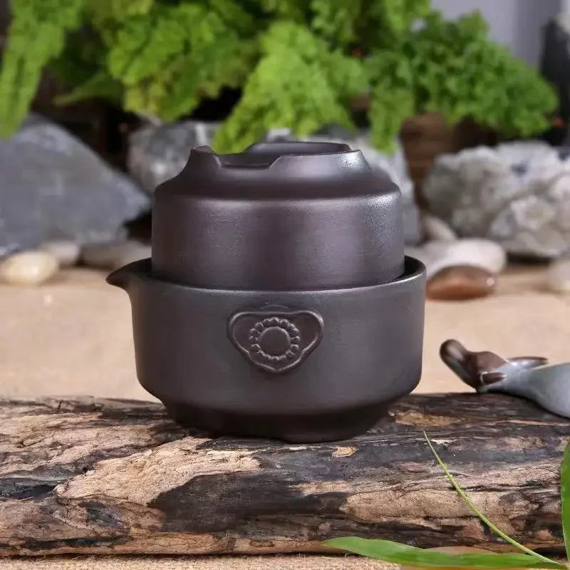 Ceramics Tea Set Include 1 Pot 1 Cup Travel Teapot Elegant Gaiwan Beautiful Easy Teapot Kettle Kung Fu Teaset Oasis Select black