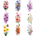 9-Pack Floral Temporary Tattoos – Rose, Lily & Harp Designs