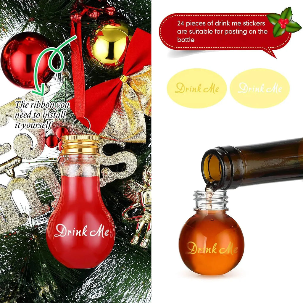 50ml Fillable Transparent Light Bulb Bottle With red rope Christmas Decoration Atmosphere Transparent PET Material Juice Bottle Oasis Select