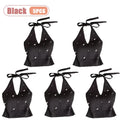 1-10PCS Beaded Halter Top for Women Sexy Backless Sleeveless Knit Cami Slim Fit Layering Outwear Summer Clothes Oasis Select Black-5PCS One Size