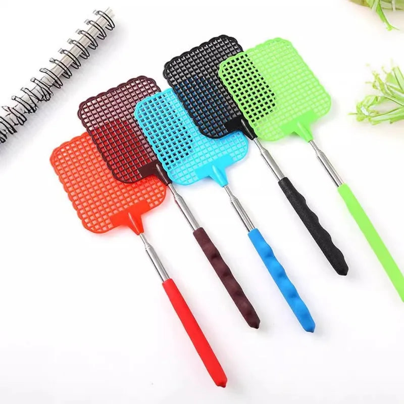 1/2pcsMini Retractable Plastic Fly Swatter; Stainless Steel Non-slip Handle; Summer Mosquito Swatter; Fly Killer For Home Garden Oasis Select