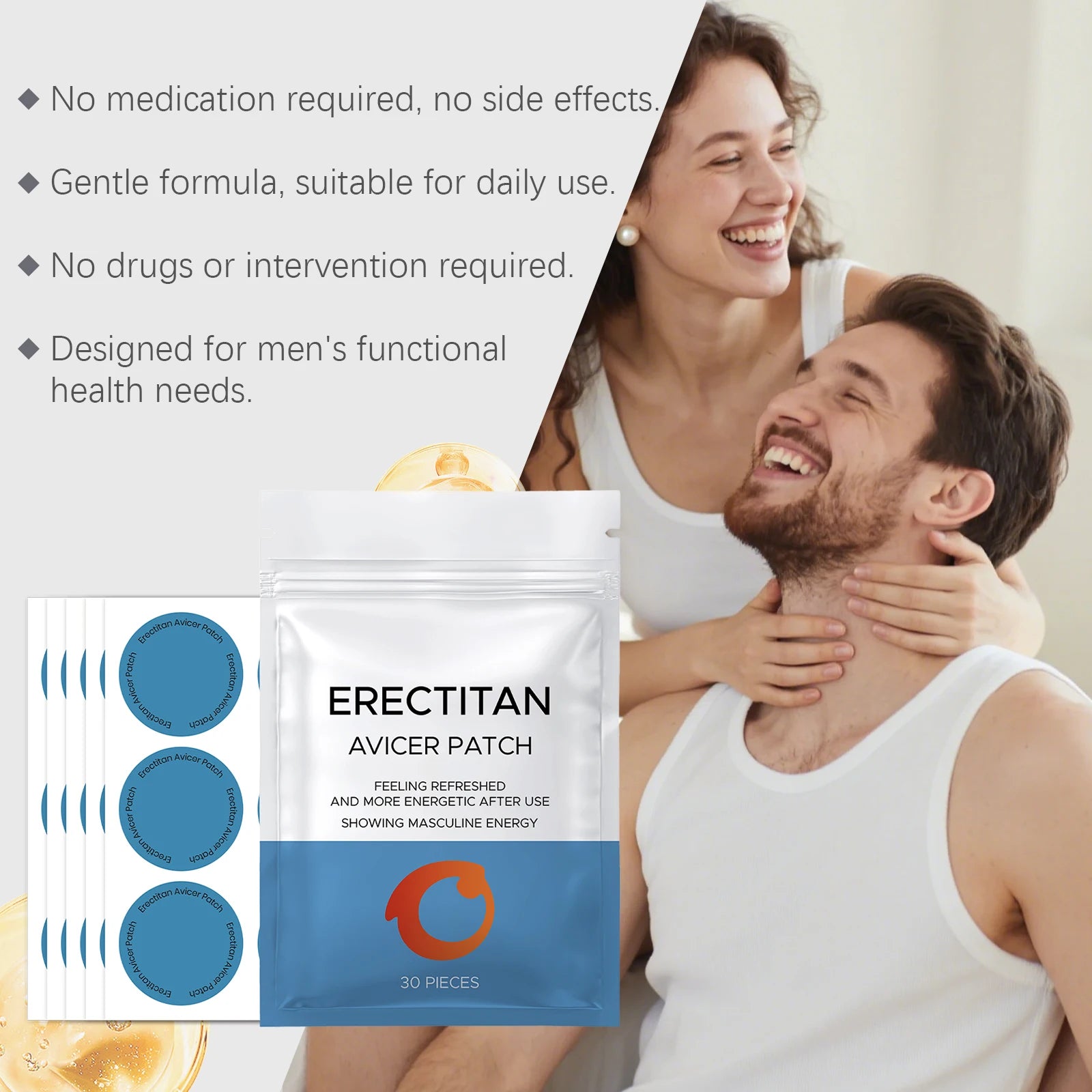 30/60/120x Men Energy Support Patches External Use Men's Daily Refreshing Care Stickers Gentle Energy Support External Stickers Oasis Select