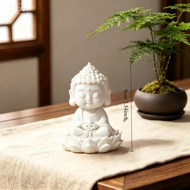 Retro Miniature Meditation Buddha Figurines Zen Style Statues Meditating Buddha Ornaments for Home Tea Room and Meditation Decor Oasis Select Lotus Buddha White 9x7.2x7.5cm
