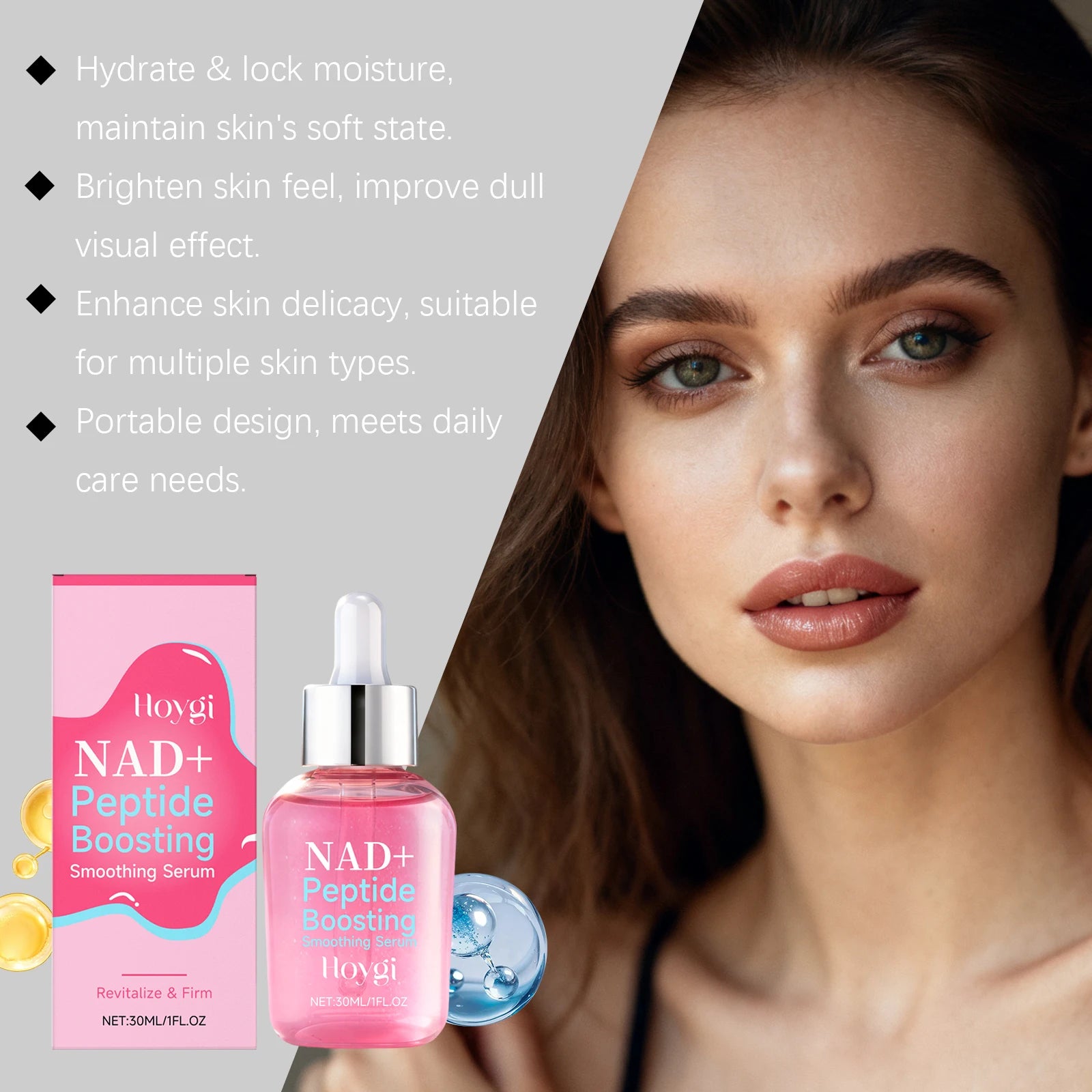 NAD+ Peptide Boosting Smoothing Serum Firming Hydrating Anti-Aging Serum Radiant Glow Face Essence Hyaluronic Acid Brightening Oasis Select