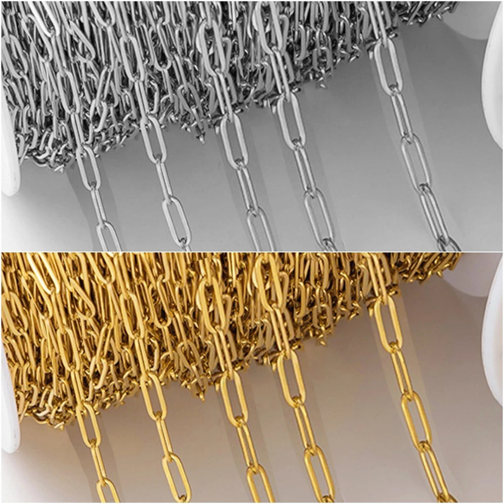 2meter 18K Gold PVD Plated Stainless Steel Paperclip Chains Oval Link Bulk for DIY Bracelet Necklace Jewelry Craft Making Oasis Select