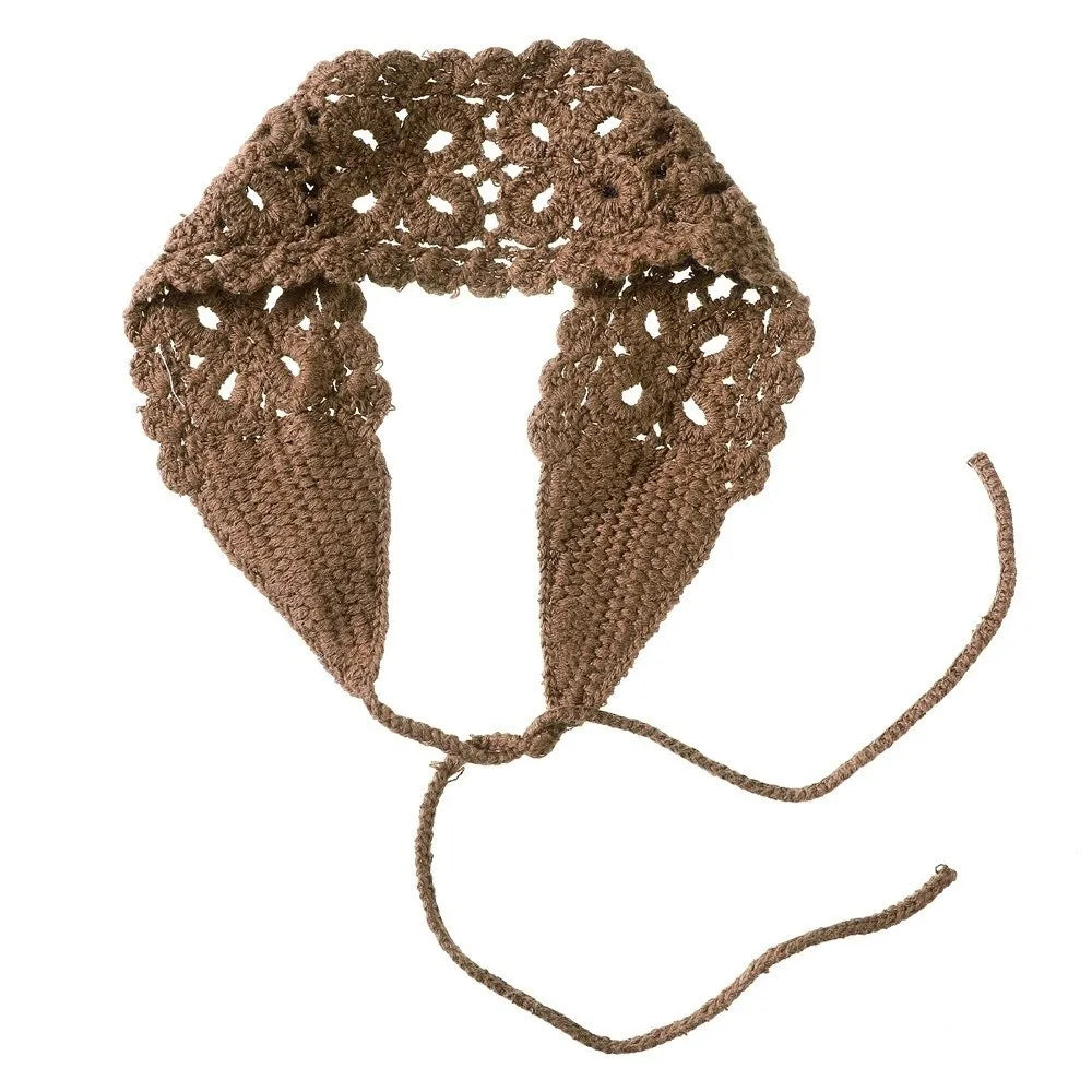 Boho Floral Headband Handmade Solid Color Knit Hair Band Hollow Out Crochet Hair Scarf Oasis Select Coffee