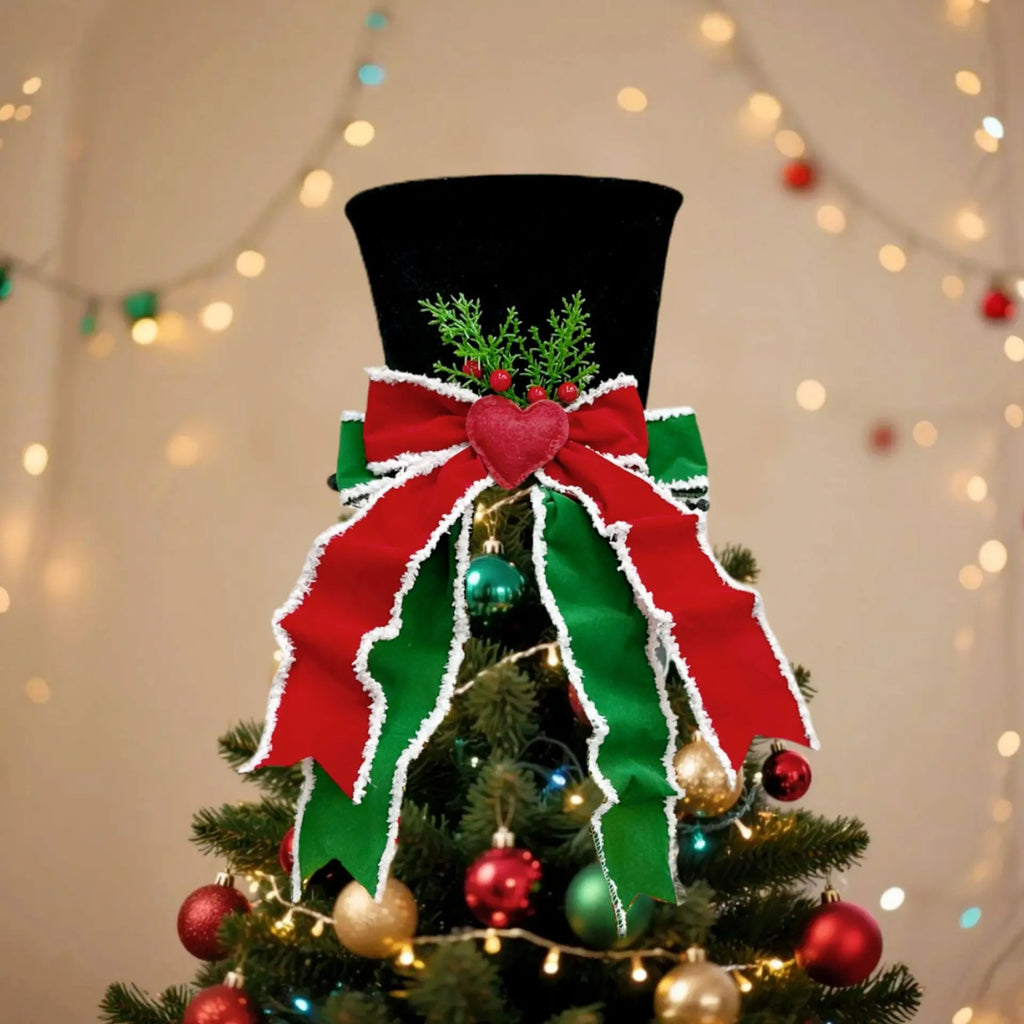 Christmas Tree Topper Hat Classic Heart Bow Hat Tree Topper Holiday Ornament for Home Decoration Oasis Select A