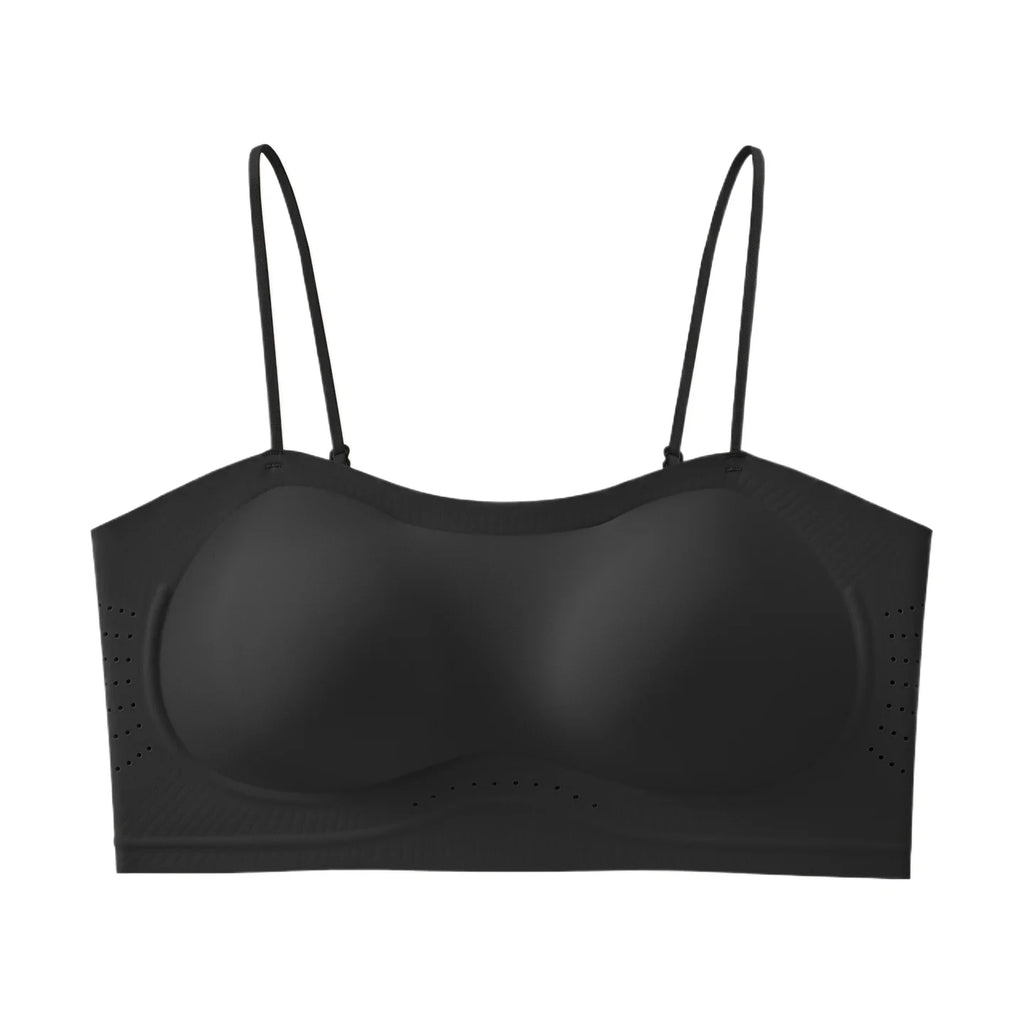 Thin Strap Push Up Bra for Women Seamless Backless Bandeau Camisole Summer Padded Jelly Wire Free Comfortable Daily Wear Oasis Select Black M