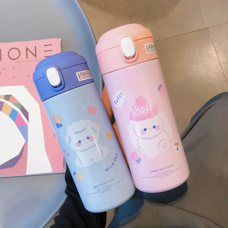 380ML Thermos Vacuum Flask Cute Cartoon 304 Stainless Steel Thermal Water Bottle Insulated Straw Cups Tumbler Drinkware Oasis Select